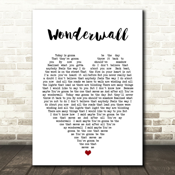 Wonderwall Oasis Heart Quote Song Lyric Print