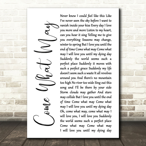 Alfie Boe And Kerry Ellis Come What May White Script Song Lyric Quote Print