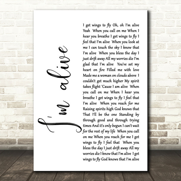 Celine Dion I'm Alive White Script Song Lyric Quote Print