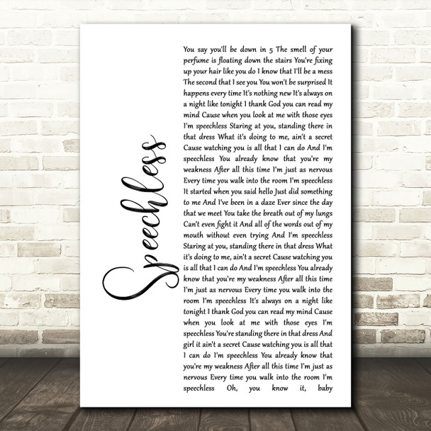 Dan + Shay Speechless White Script Song Lyric Quote Print