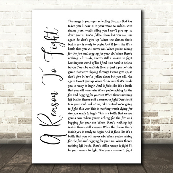 Disturbed A Reason To Fight White Script Song Lyric Quote Print