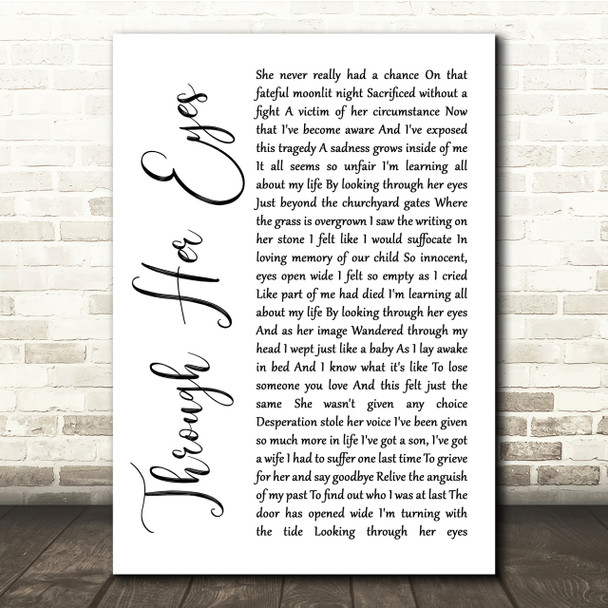 Dream Theater Through Her Eyes White Script Song Lyric Quote Print