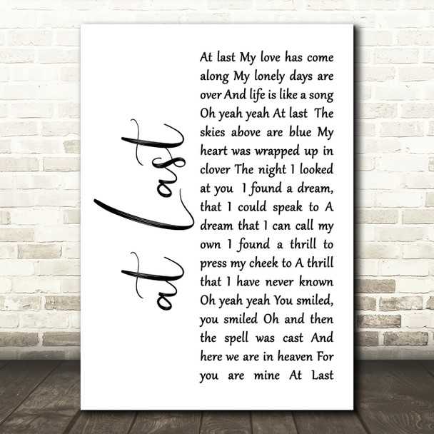 Etta James At Last White Script Song Lyric Quote Print