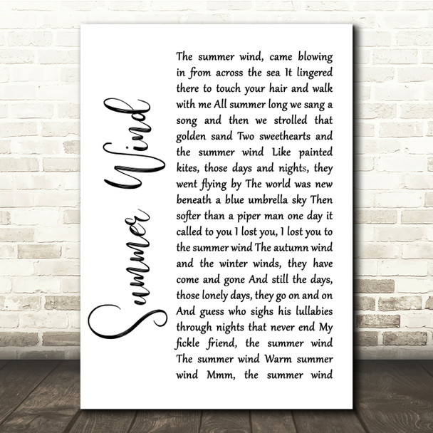 Frank Sinatra Summer Wind White Script Song Lyric Quote Print