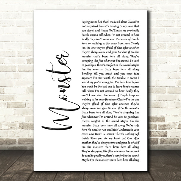 Gabbie Hanna Monster White Script Song Lyric Quote Print