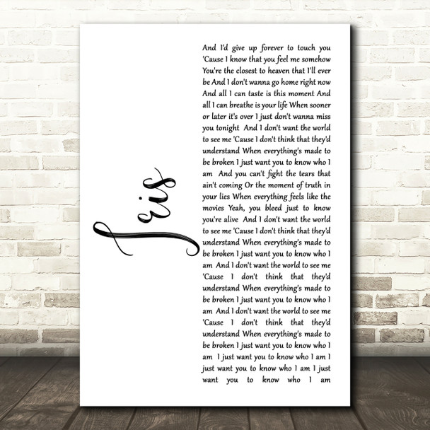 Goo Goo Dolls Iris White Script Song Lyric Quote Print
