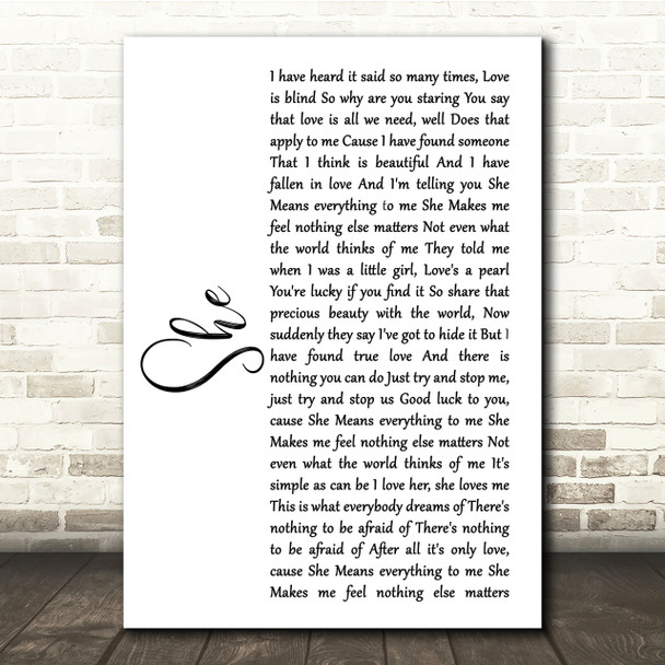 Jen foster She White Script Song Lyric Quote Print