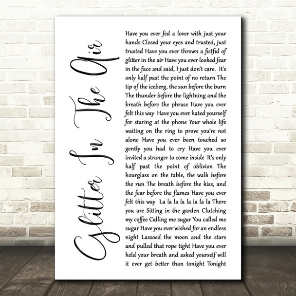 Pink Glitter In The Air White Script Song Lyric Quote Print