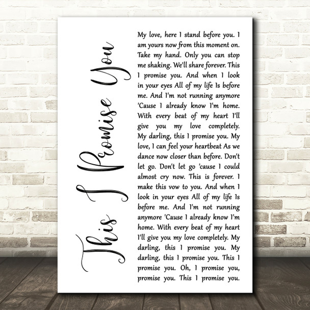 Ronan Keating This I Promise You White Script Song Lyric Quote Print