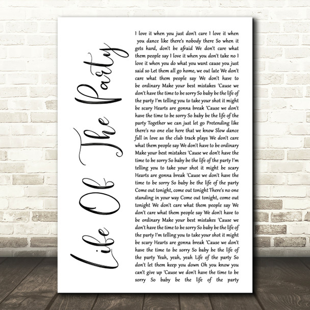 Shawn Mendes Life Of The Party White Script Song Lyric Quote Print