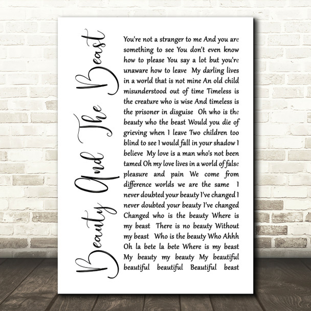 Stevie Nicks Beauty And The Beast White Script Song Lyric Quote Print