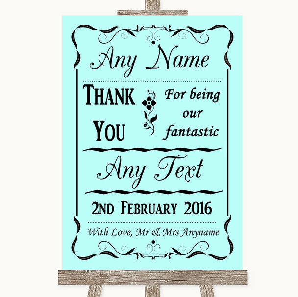 Aqua Thank You Bridesmaid Page Boy Best Man Personalized Wedding Sign