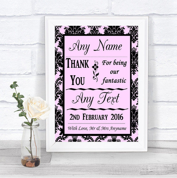 Baby Pink Damask Thank You Bridesmaid Page Boy Best Man Wedding Sign