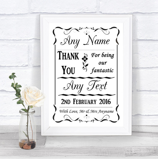 Black & White Thank You Bridesmaid Page Boy Best Man Personalized Wedding Sign