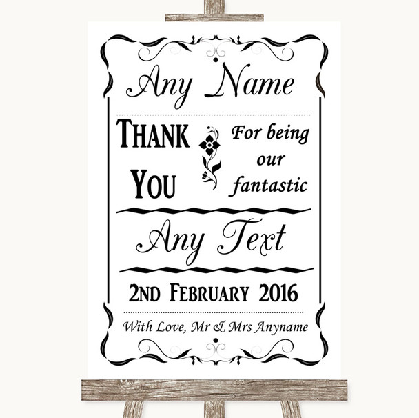 Black & White Thank You Bridesmaid Page Boy Best Man Personalized Wedding Sign