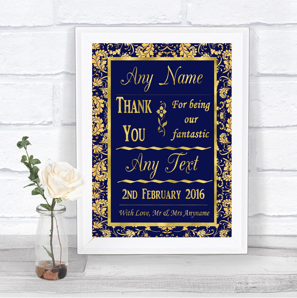 Blue & Gold Thank You Bridesmaid Page Boy Best Man Personalized Wedding Sign