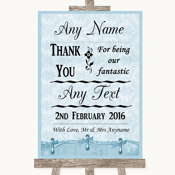 Blue Shabby Chic Thank You Bridesmaid Page Boy Best Man Wedding Sign