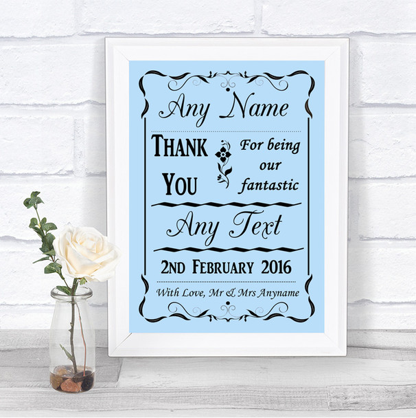 Blue Thank You Bridesmaid Page Boy Best Man Personalized Wedding Sign