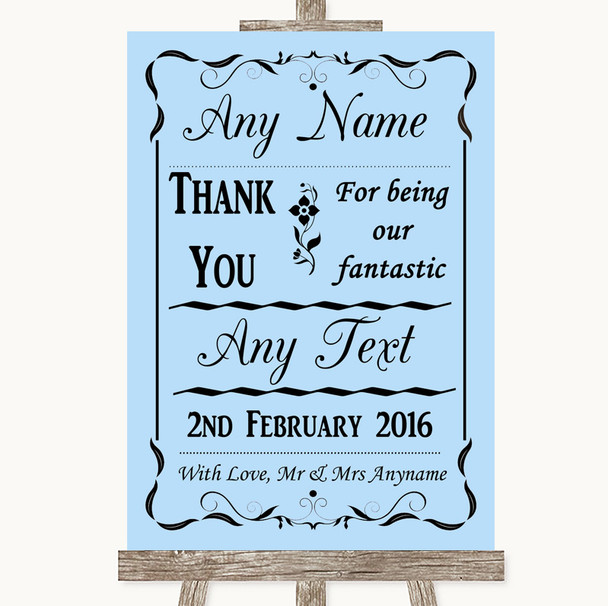 Blue Thank You Bridesmaid Page Boy Best Man Personalized Wedding Sign