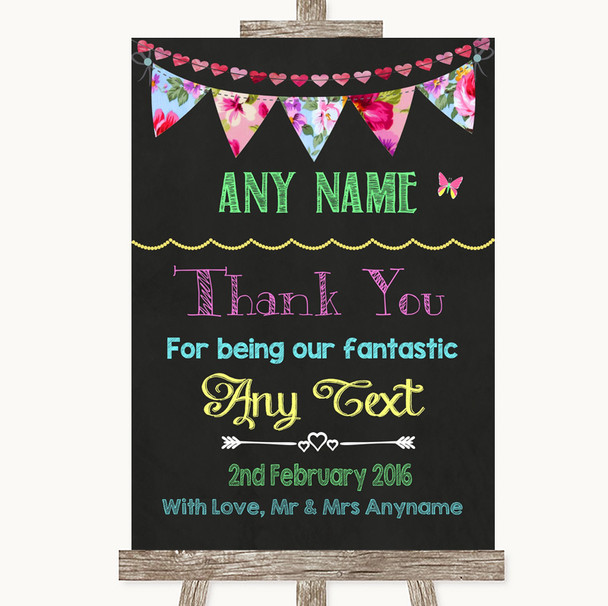 Bright Bunting Chalk Thank You Bridesmaid Page Boy Best Man Wedding Sign