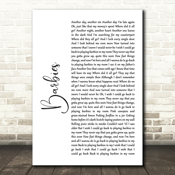 Pink Barbies White Script Song Lyric Quote Print