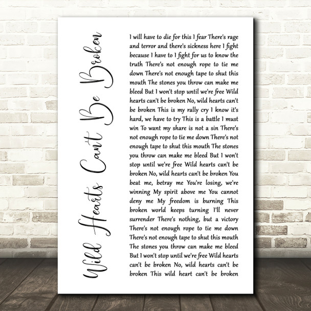 Pink Wild Hearts Can't Be Broken White Script Song Lyric Quote Print