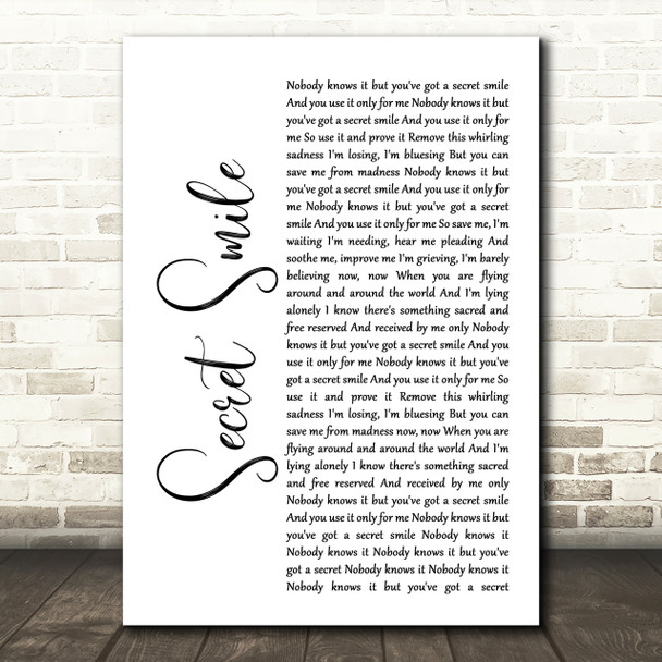 Semisonic Secret Smile White Script Song Lyric Quote Print