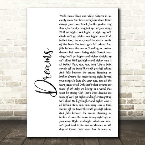 Van Halen Dreams White Script Song Lyric Quote Print