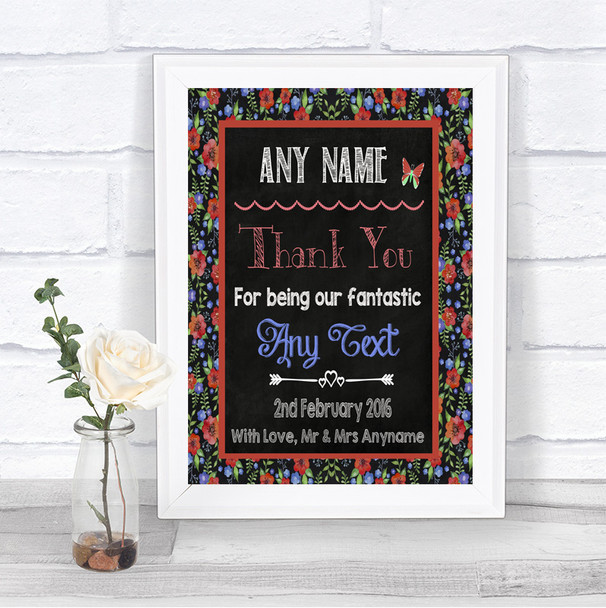 Floral Chalk Thank You Bridesmaid Page Boy Best Man Personalized Wedding Sign