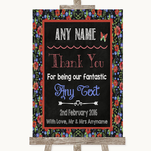 Floral Chalk Thank You Bridesmaid Page Boy Best Man Personalized Wedding Sign