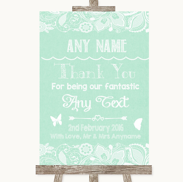 Green Burlap & Lace Thank You Bridesmaid Page Boy Best Man Wedding Sign
