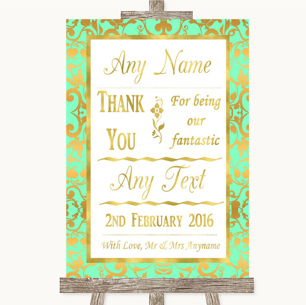 Mint Green & Gold Thank You Bridesmaid Page Boy Best Man Wedding Sign