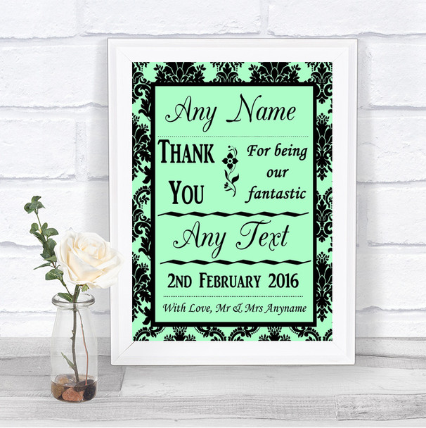 Mint Green Damask Thank You Bridesmaid Page Boy Best Man Wedding Sign