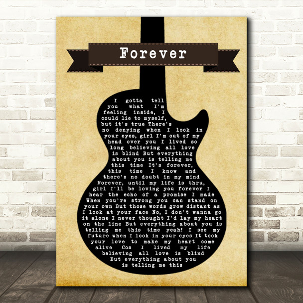 Kiss Forever Black Guitar Song Lyric Print