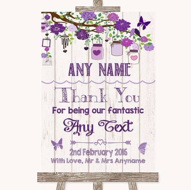 Purple Rustic Wood Thank You Bridesmaid Page Boy Best Man Wedding Sign