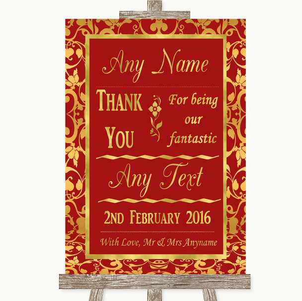 Red & Gold Thank You Bridesmaid Page Boy Best Man Personalized Wedding Sign