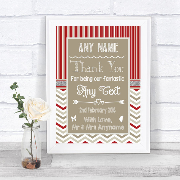 Red & Grey Winter Thank You Bridesmaid Page Boy Best Man Wedding Sign