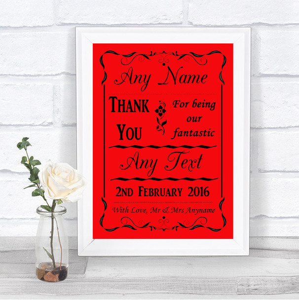 Red Thank You Bridesmaid Page Boy Best Man Personalized Wedding Sign