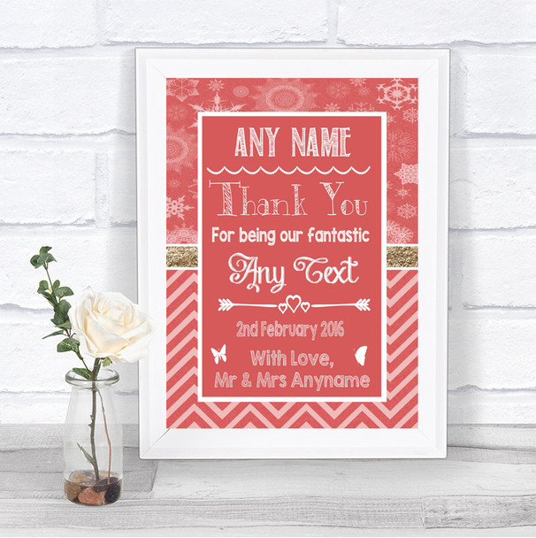 Red Winter Thank You Bridesmaid Page Boy Best Man Personalized Wedding Sign