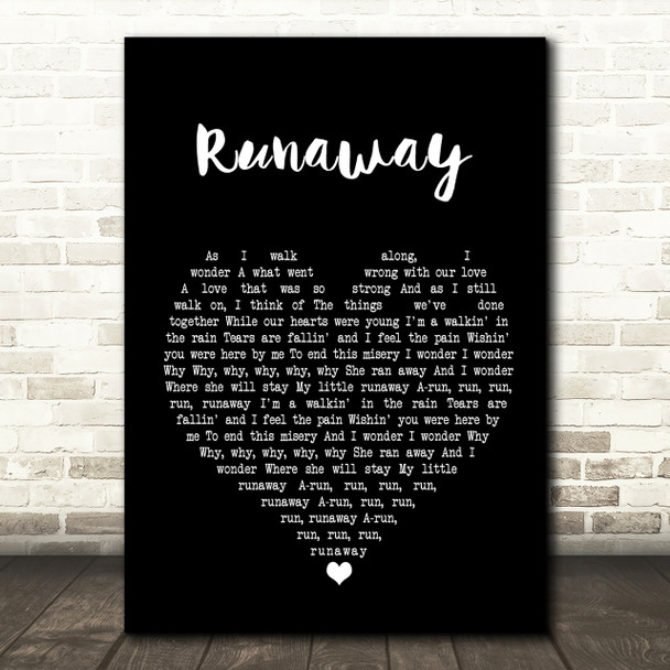 Del Shannon Runaway Black Heart Song Lyric Print
