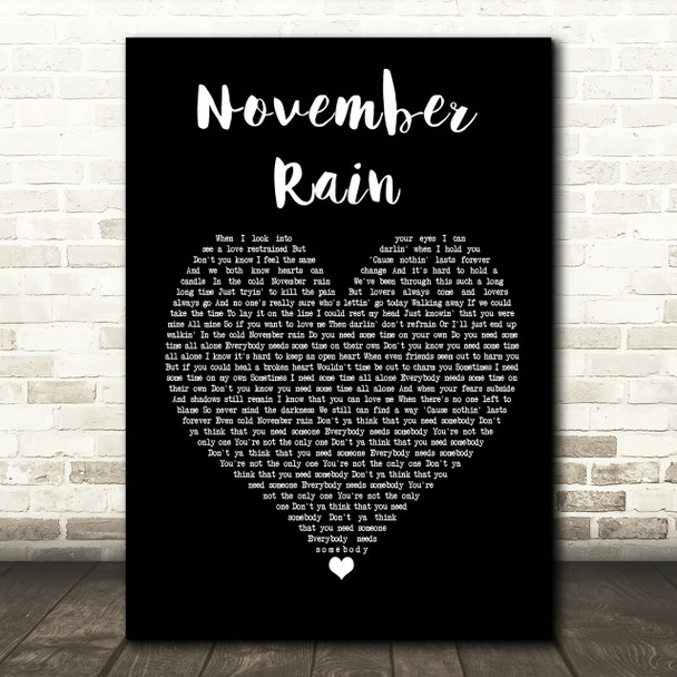 Guns N' Roses November Rain Black Heart Song Lyric Print