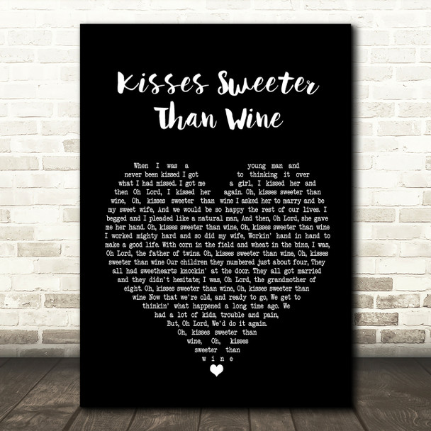 Peter, Paul And Mary Kisses Sweeter Than Wine Black Heart Song Lyric Print