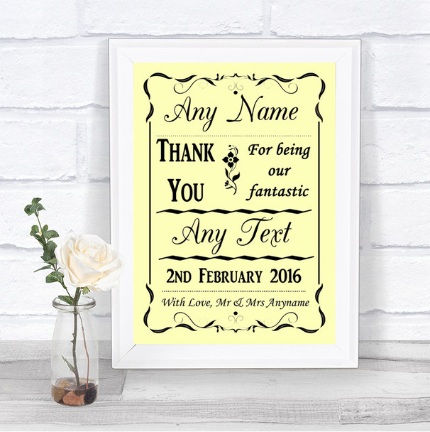 Yellow Thank You Bridesmaid Page Boy Best Man Personalized Wedding Sign