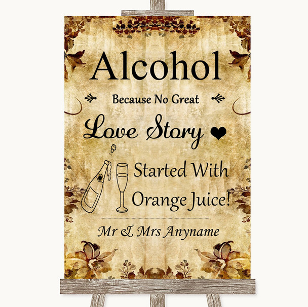 Autumn Vintage Alcohol Bar Love Story Personalized Wedding Sign