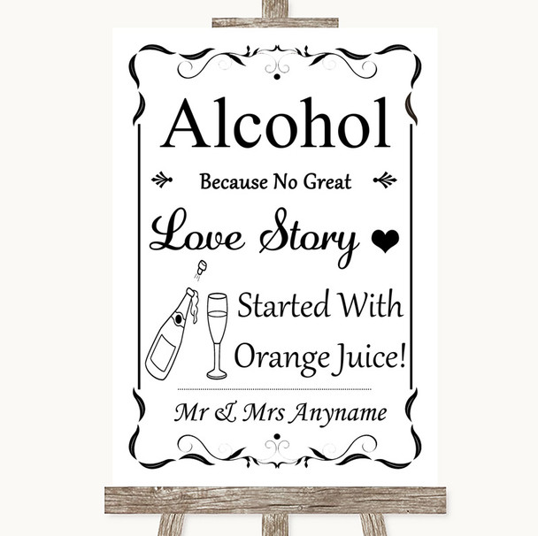 Black & White Alcohol Bar Love Story Personalized Wedding Sign