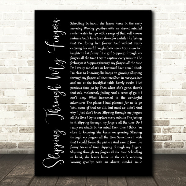 ABBA Slipping Through My Fingers Black Script Song Lyric Print