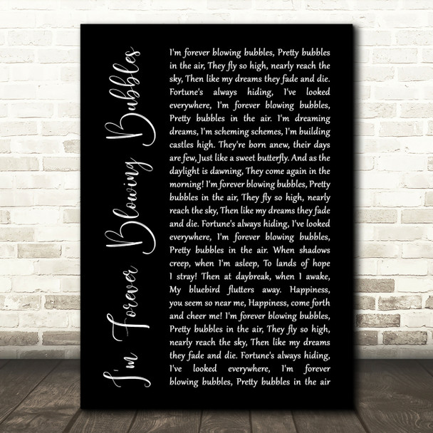 Cockney Rejects I'm Forever Blowing Bubbles Black Script Song Lyric Print
