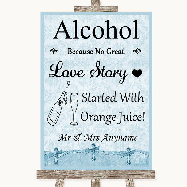 Blue Shabby Chic Alcohol Bar Love Story Personalized Wedding Sign