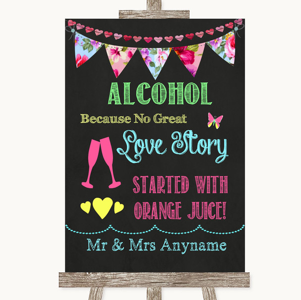 Bright Bunting Chalk Alcohol Bar Love Story Personalized Wedding Sign