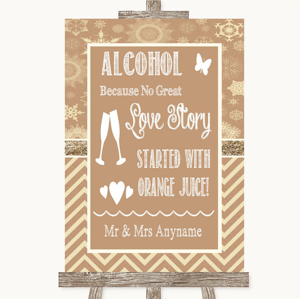 Brown Winter Alcohol Bar Love Story Personalized Wedding Sign